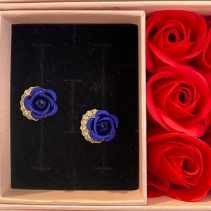 Beautiful Blue Rose Stud Earrings